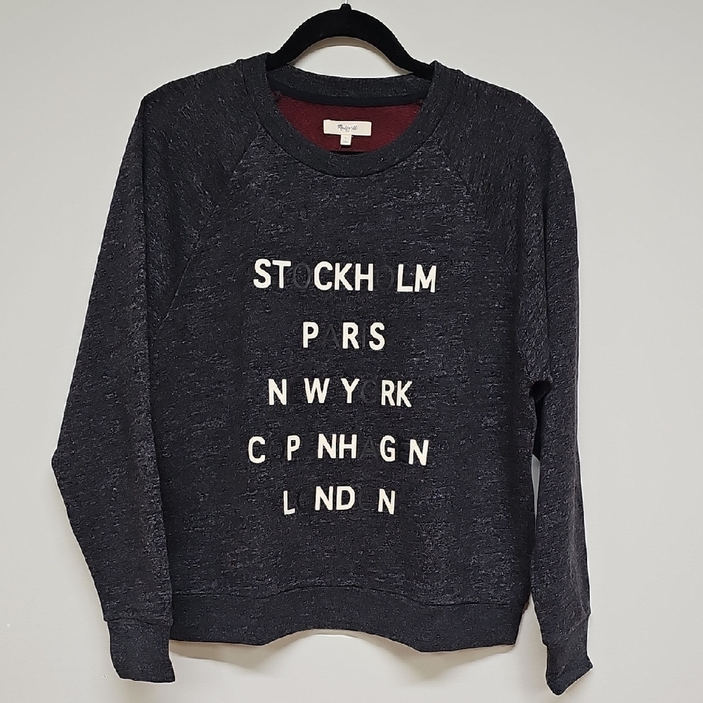 Madewell Tour Guide Crewneck Sweatshirt, Heather Charcoal Black, Size L, NEW